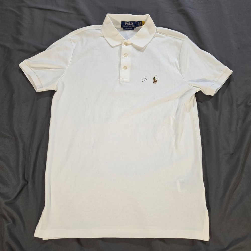 Polo Ralph Lauren Mens Custom Slim Fit Polo Shirt White Short Sleeve Small